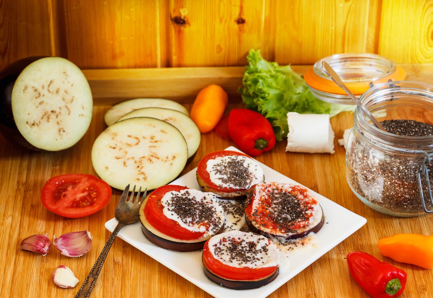 Slices of eggplant and tomatoes recipe