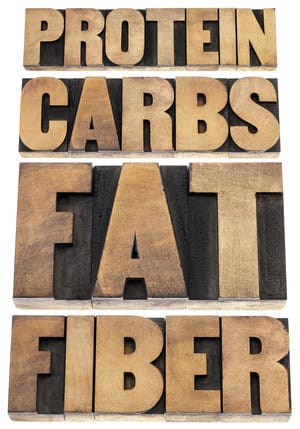 Protein, carbs, fat, fiber - dietary components of food