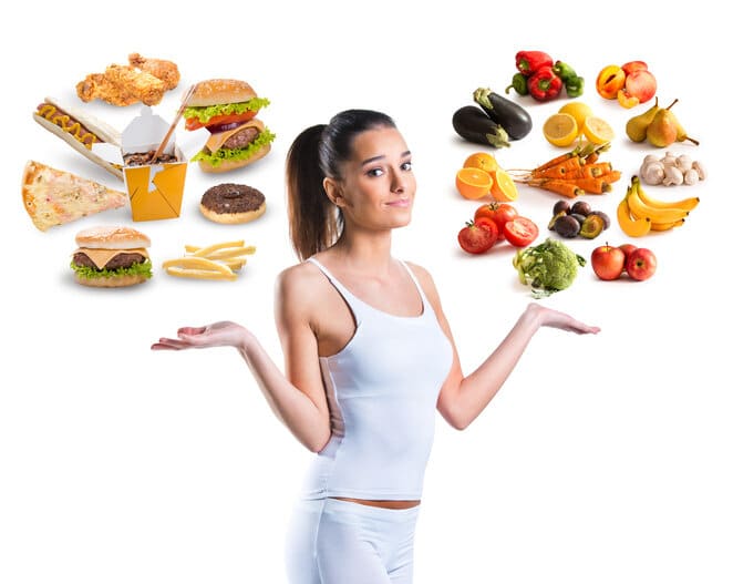 Woman thinking how to change a habit about her food diet