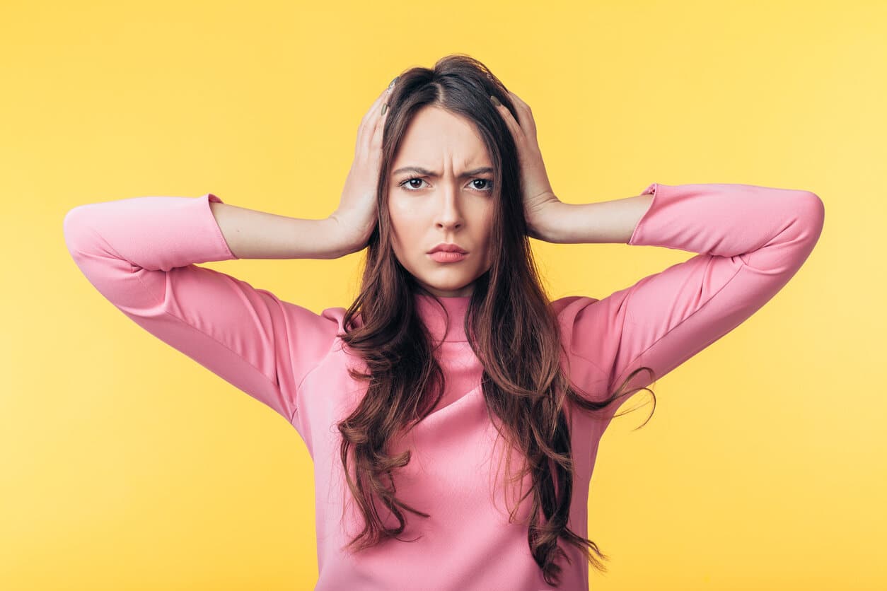 Disappointment stressed woman with headache