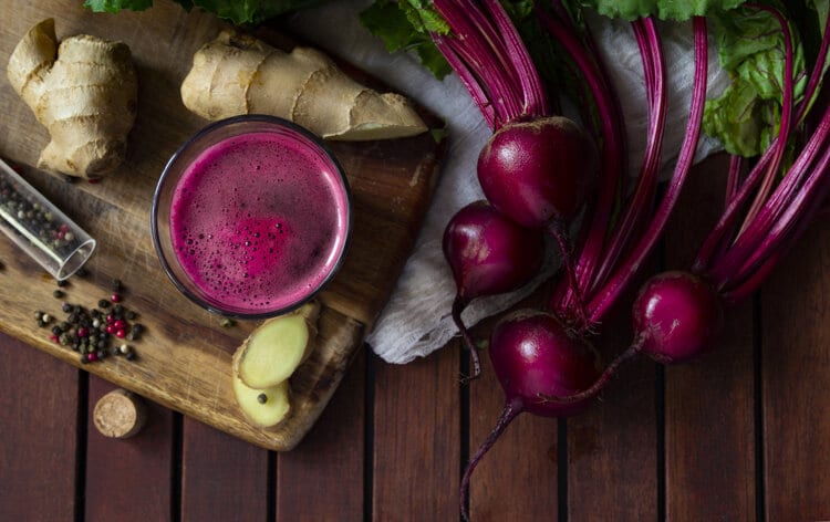 Fresh spicy beetroot juice with ginger