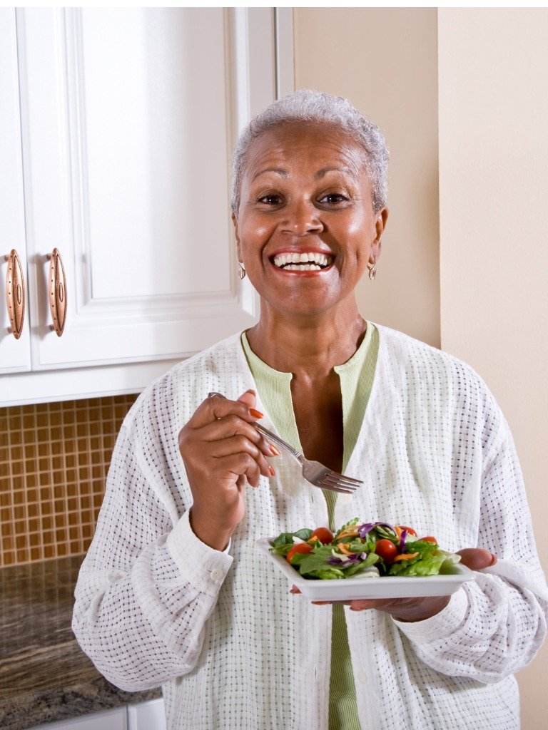 Old woman eating healthy  natural good food