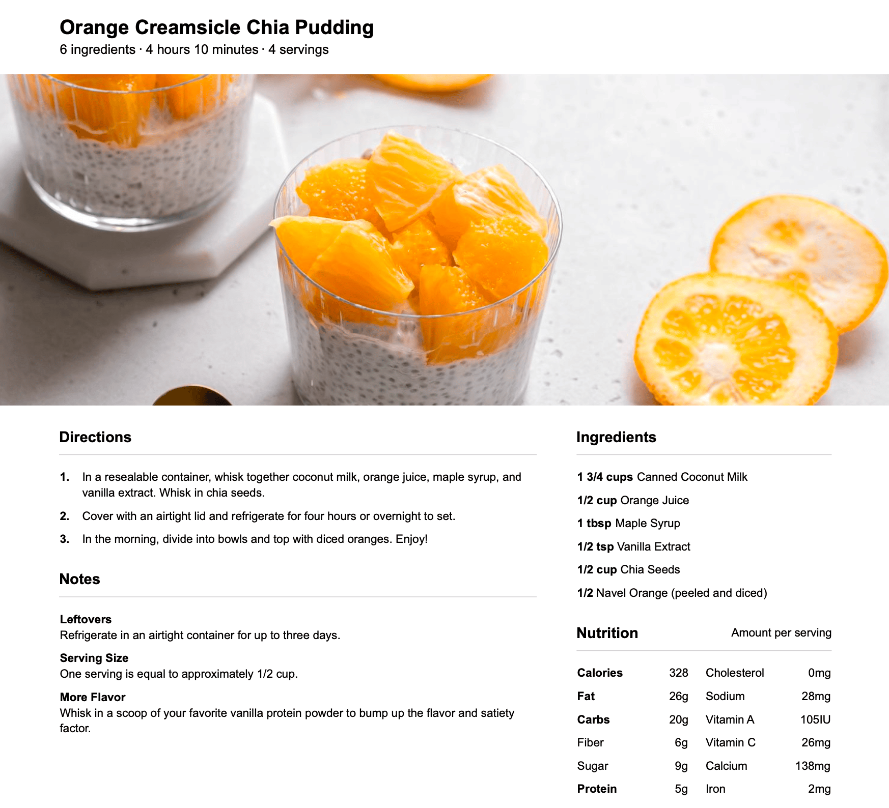 Orange creamsicle chia pudding diet recipe loss weight