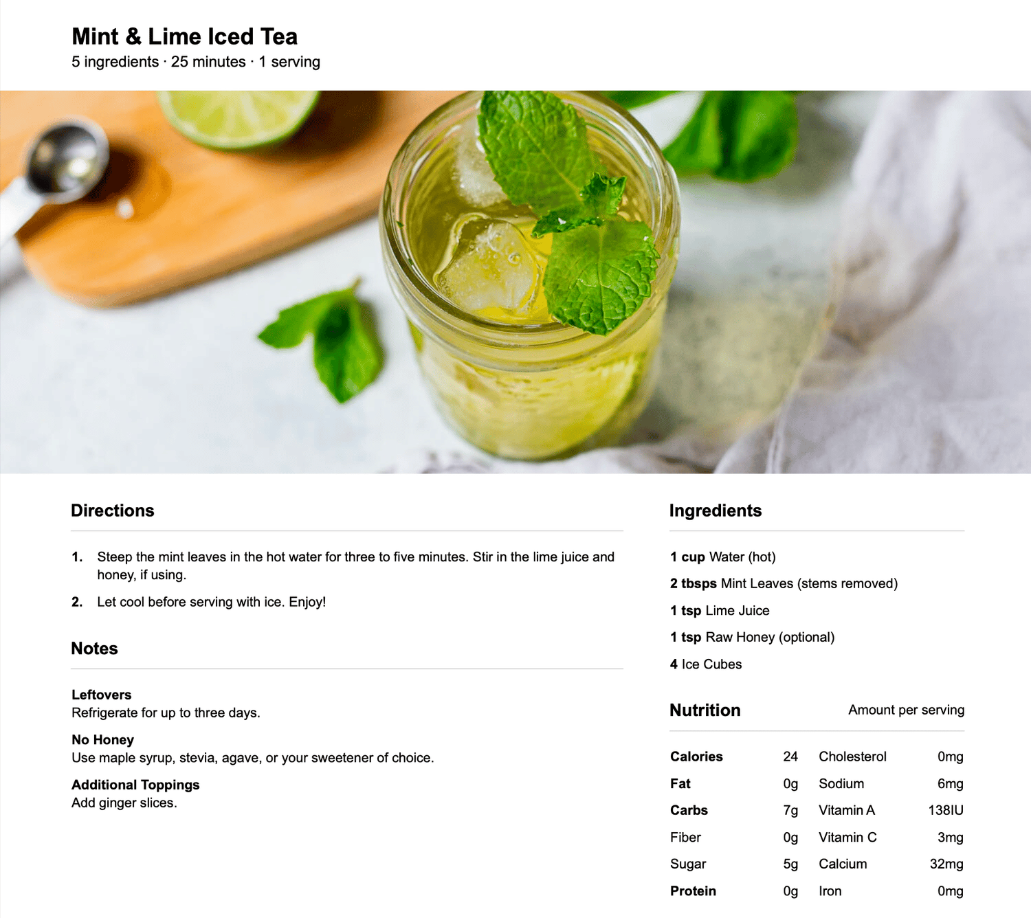 Mint & lime iced tea diet recipe loss weight