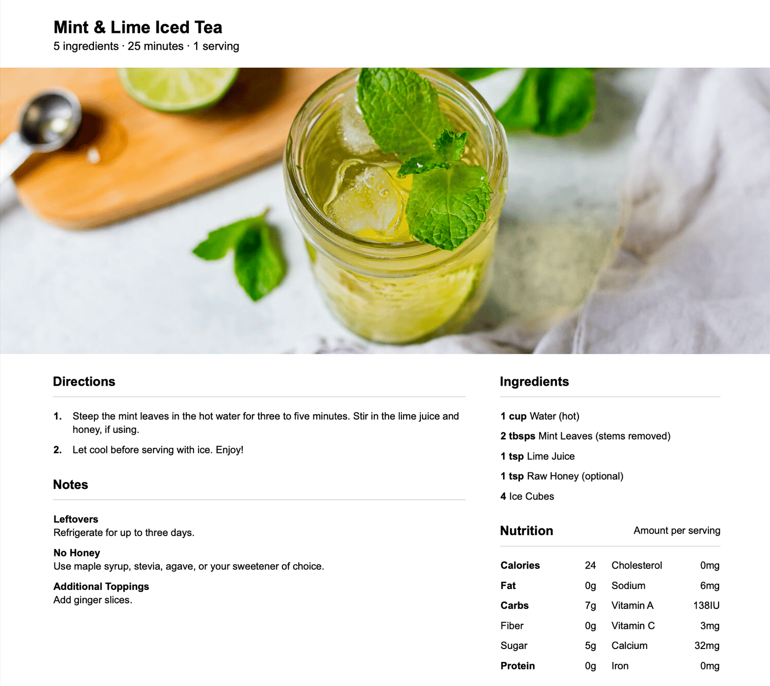 mint & lime iced tea diet recipe loss weight