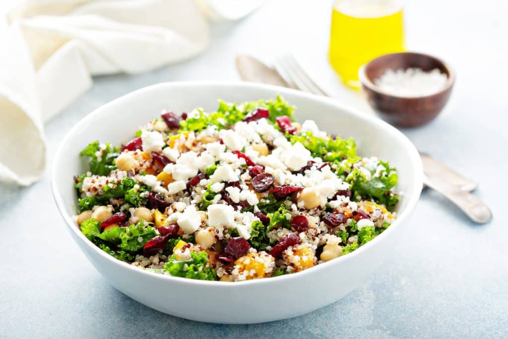 Plant foods kale and quinoa salad with chickpeas